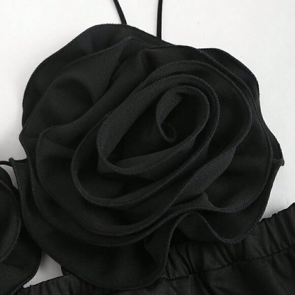 Black Sexy Women's Hollow Out Front Tank Top With 3d Flower Decor - Picture 3 of 4